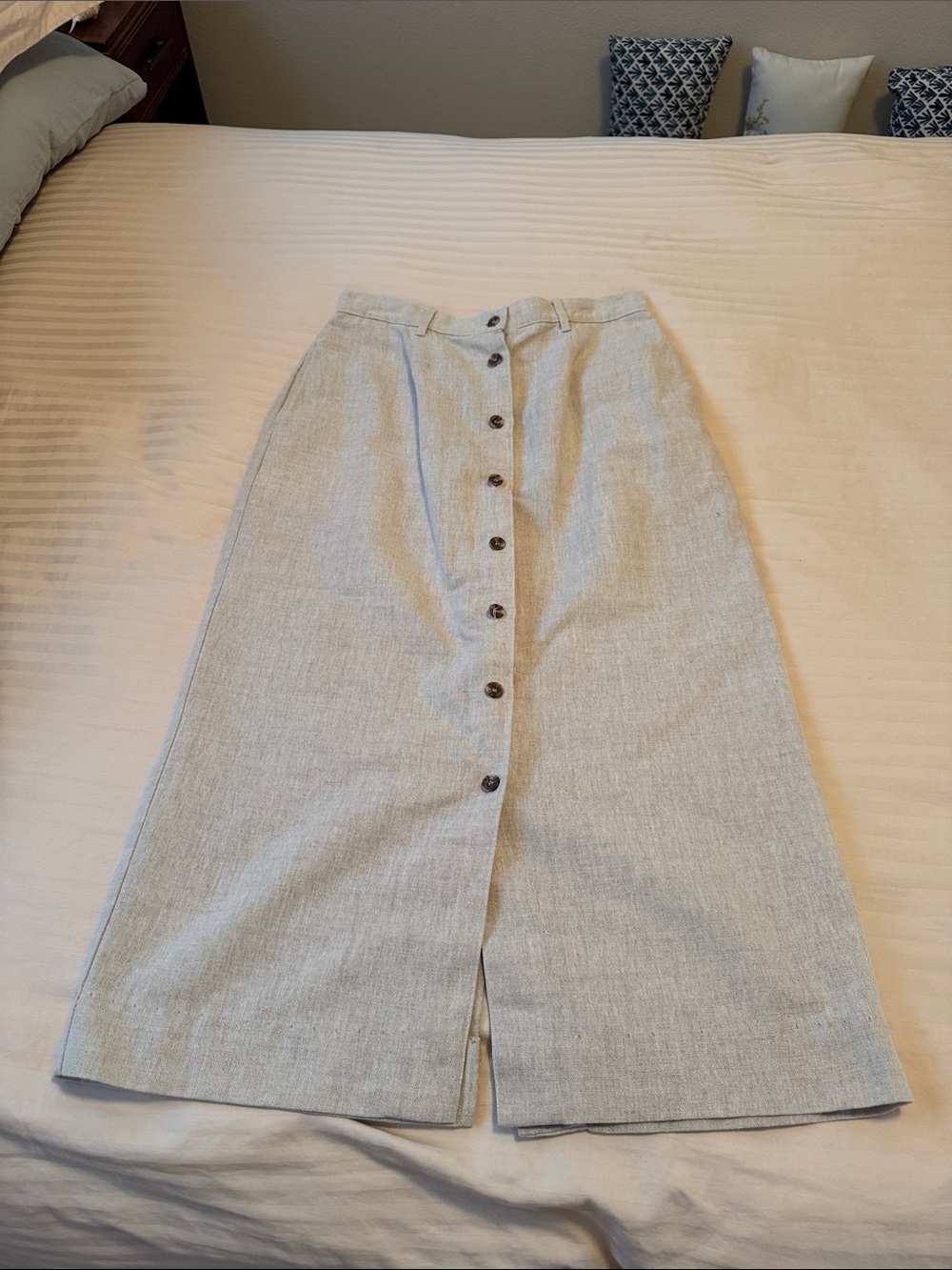 Hunt Club Linen Tan Button-Front Midi Skirt
